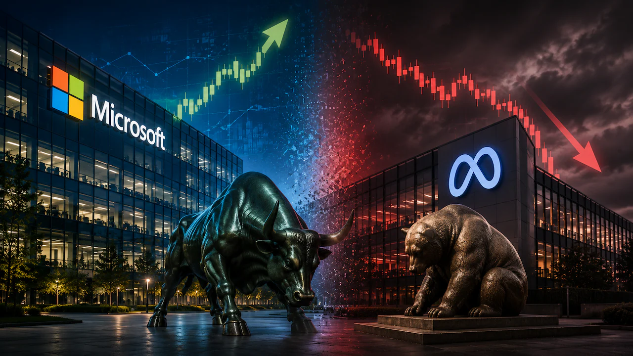 Microsoft Gains 15% While Meta Falls 8% After AI Revenue Split and Cash‑Flow Miss