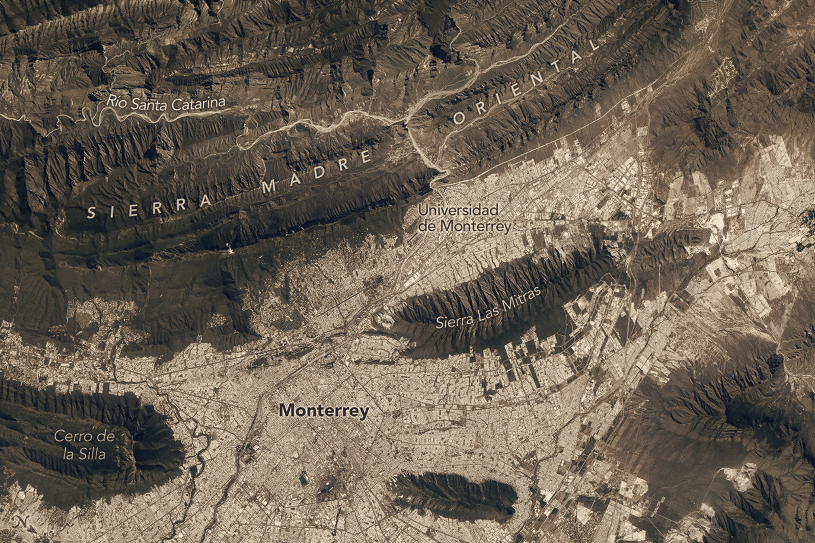 NASA Image Shows Monterrey Beside Sierra Madre Oriental Ridges