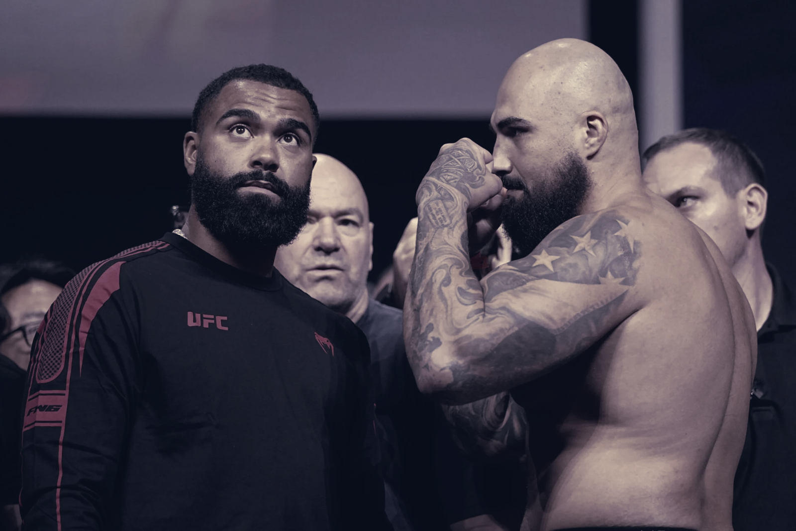 Gable Steveson Refuses To Look At Sean Sharaf At UFC 331 Face-Off, Escalating Mind Games