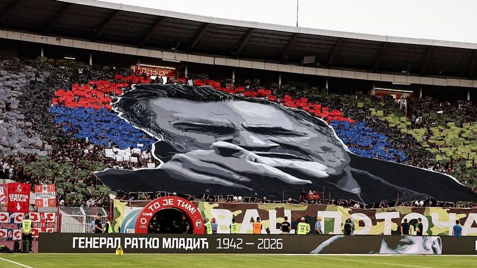 A tifo of Ratko Mladic
