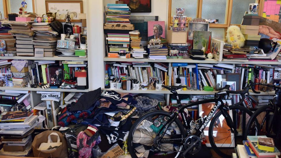 Sir Paul Smith's London office, showing clutter including a bicycle, clothing, books, trinkets and gifts (picture taken in 2015)