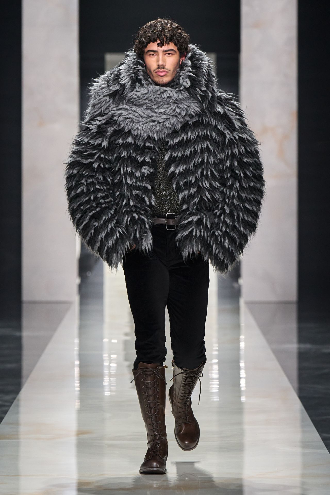 Image may contain Fashion Clothing Coat Adult Person and Fur